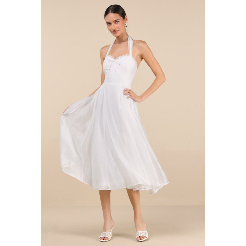 Lulus Galia White Lace Halter Midi Dress - Size XL